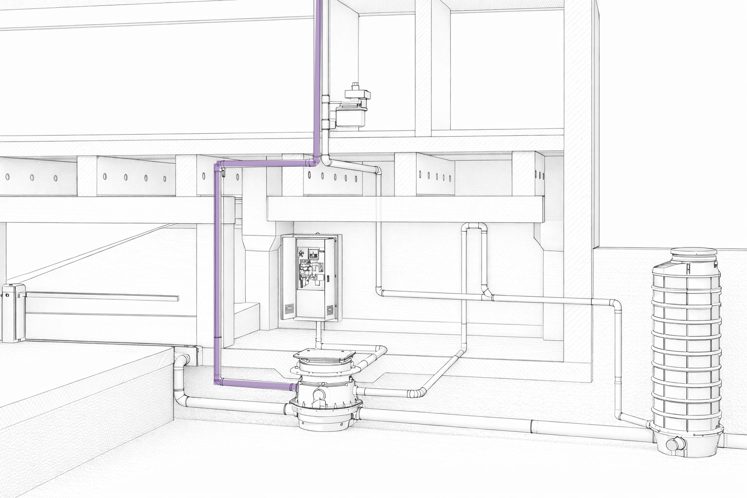 Inbouwvoorbeeld in de kelder met ventilatie Inbouwvoorbeeld in de kelder met ventilatie