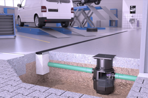Installatievoorstel voor olie-/benzineafscheider EasyOil ground 1,5 systeem B LW 400 voor autogarage Installatievoorstel voor olie-/benzineafscheider EasyOil ground 1,5 systeem B LW 400 voor autogarage