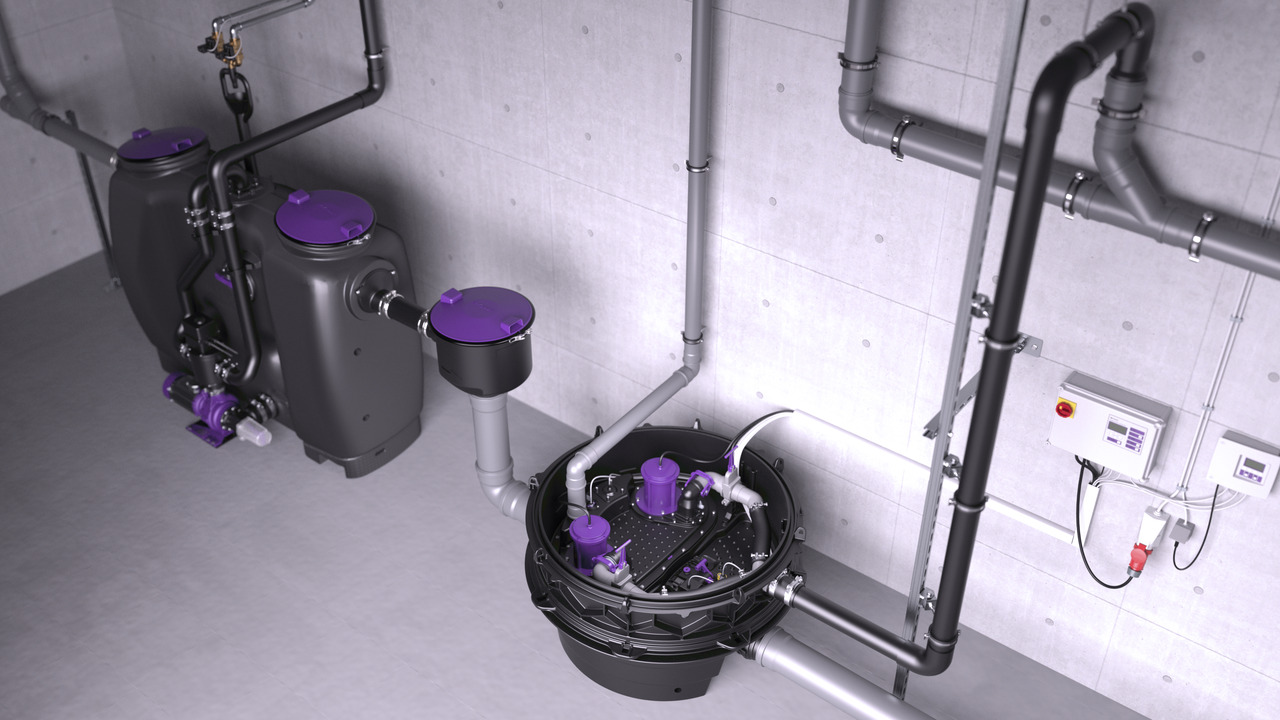 Voorbeeld: Ecolift XL vrijstaand geplaatst achter een vetafscheider