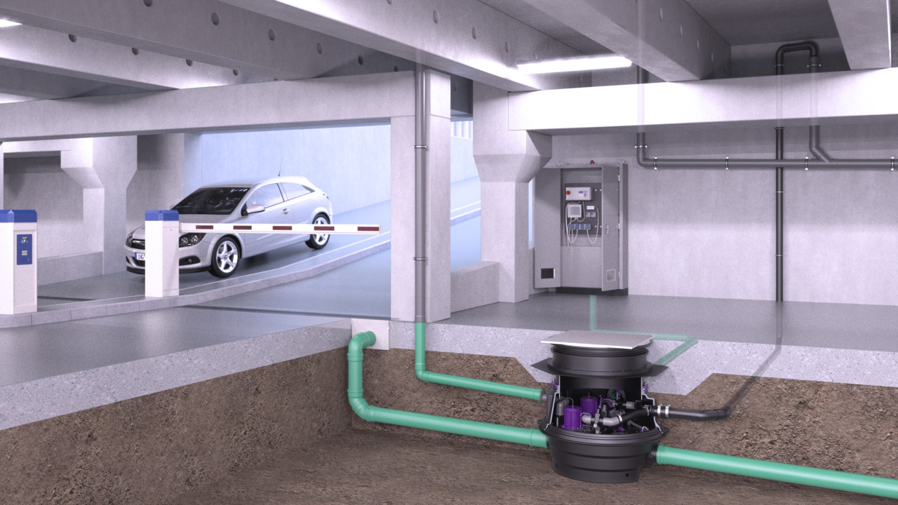 Voorbeeld van de vloerinbouw van de Ecolift XL in een waterdichte vloerplaat