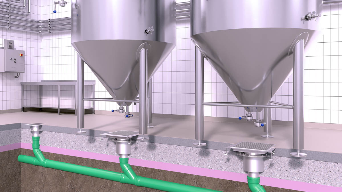 Installatievoorstel voor roestvrijstalen afvoeren met grote afmetingen in een brouwerij Installatievoorstel voor roestvrijstalen afvoeren met grote afmetingen in een brouwerij
