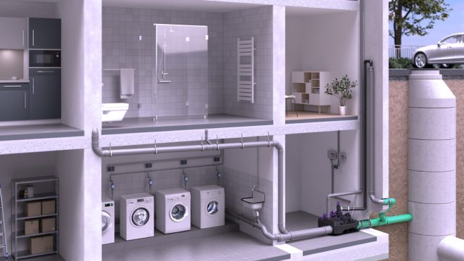 Installatievoorbeeld <em>van de Ecolift L</em> in een appartementencomplex