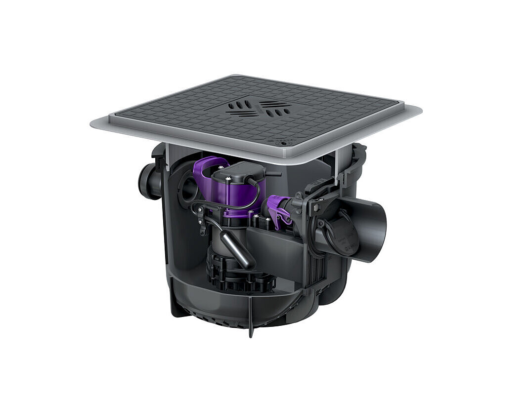 Kelderafvoer Pumpfix S Underfloor voor vloerinbouw, met zwarte afdekking