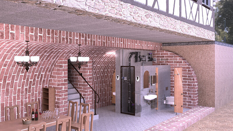 Installatievoorstel: CleverLoop-systeemscheider en CleverVent-ventilatiesysteem in de kelder van een historisch gebouw