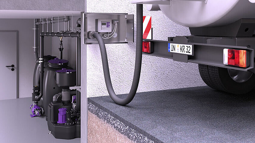 Installatievoorstel voor de EasyClean free Auto Mix & Pump-vetafscheider bij de lediging Installatievoorstel voor de EasyClean free Auto Mix & Pump-vetafscheider bij de lediging