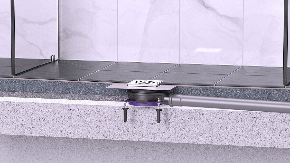 Installatievoorstel voor badafvoer "de Ultravlakke" in een douche Installatievoorstel voor badafvoer "de Ultravlakke" in een douche