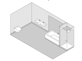 Badkamer in de woning met ligbad zonder douche en met douchebak met douchewand. Badkamer in de woning met ligbad zonder douche en met douchebak met douchewand.