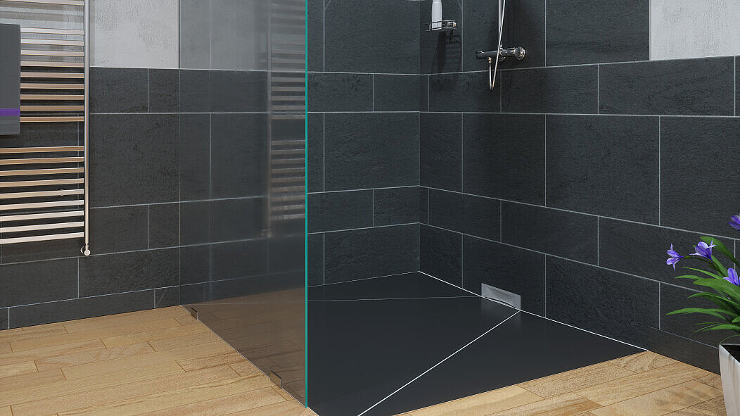 Inbouwweergave van de Scada-wandafvoer in een douche