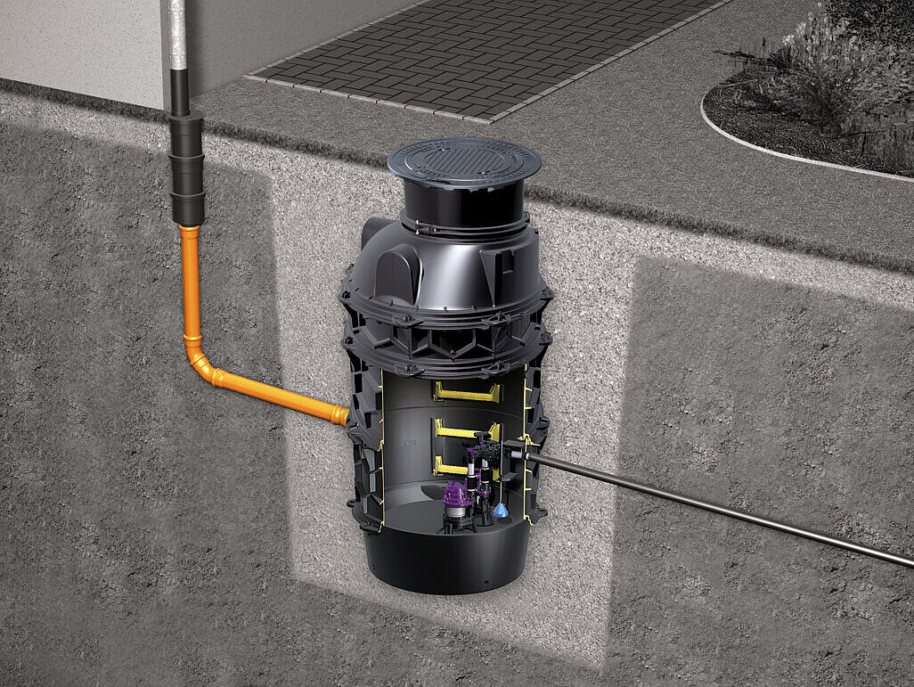 Installation diagram for Aquapump XL, wet installation for faecal-free wastewater